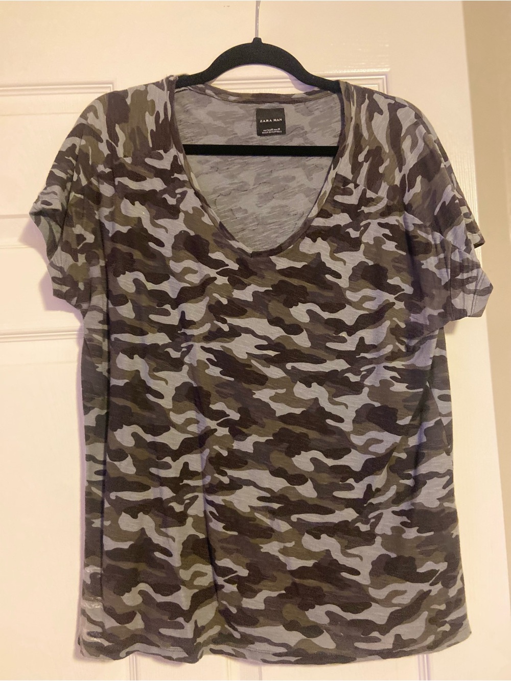Zara Olive & Gray Camo V-Neck Tee